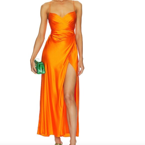 The Sei Draped Silk Wrap Gown in Tangerine Size 4 - Picture 1 of 2